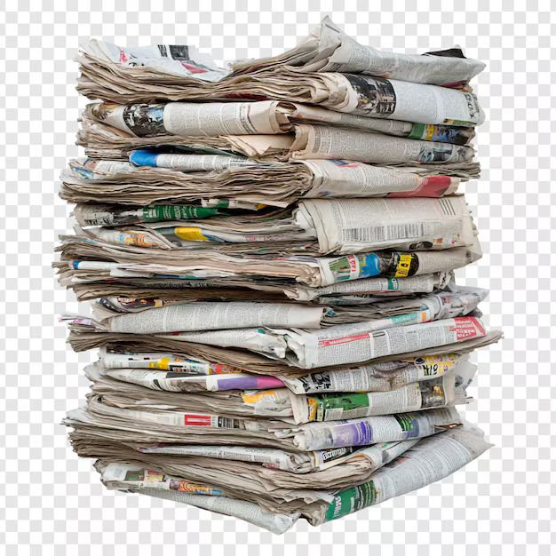 Stack of old newspapers ready for pulping and recycling