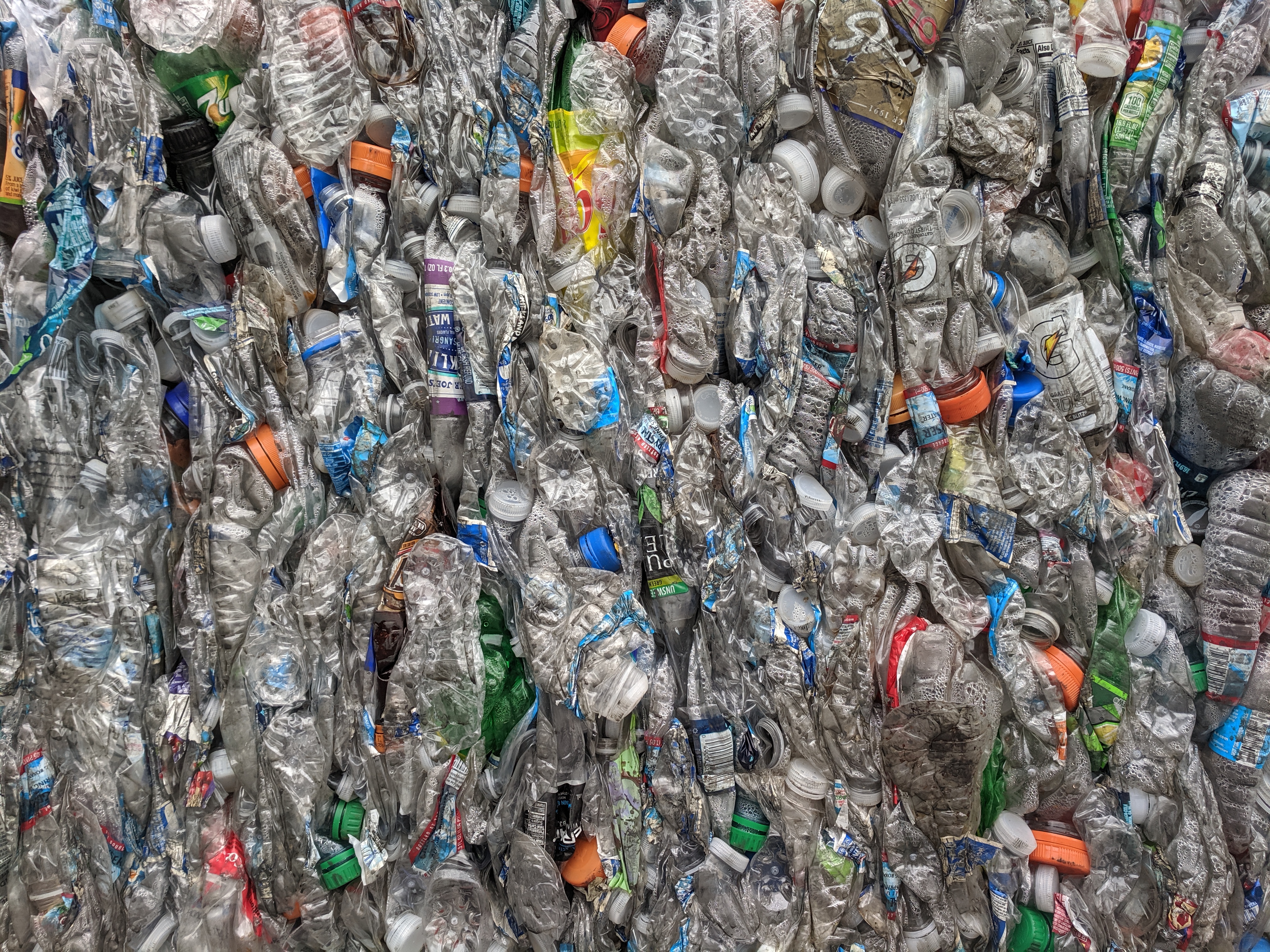 Clear PET plastic bottles sorted for recycling