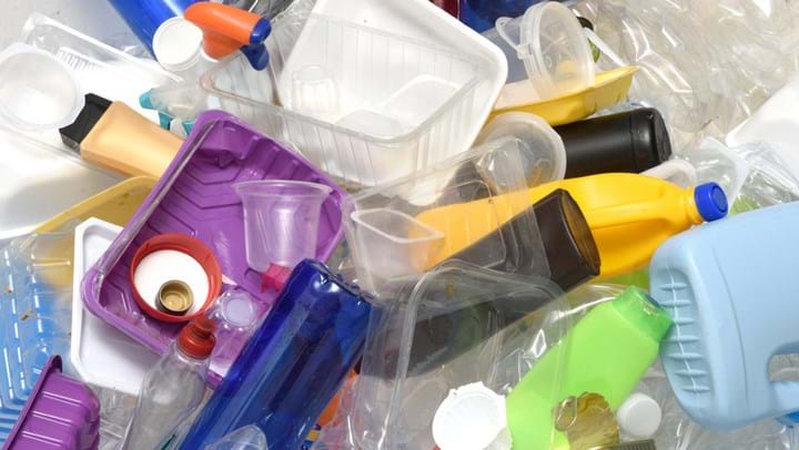 Assorted colorful plastic bottles and containers for recycling